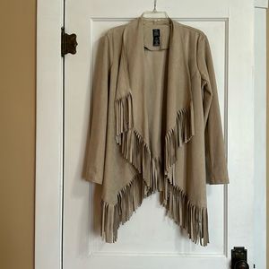 Vakko for I-N-C International Concepts Buff colored faux suede fringed jacket L